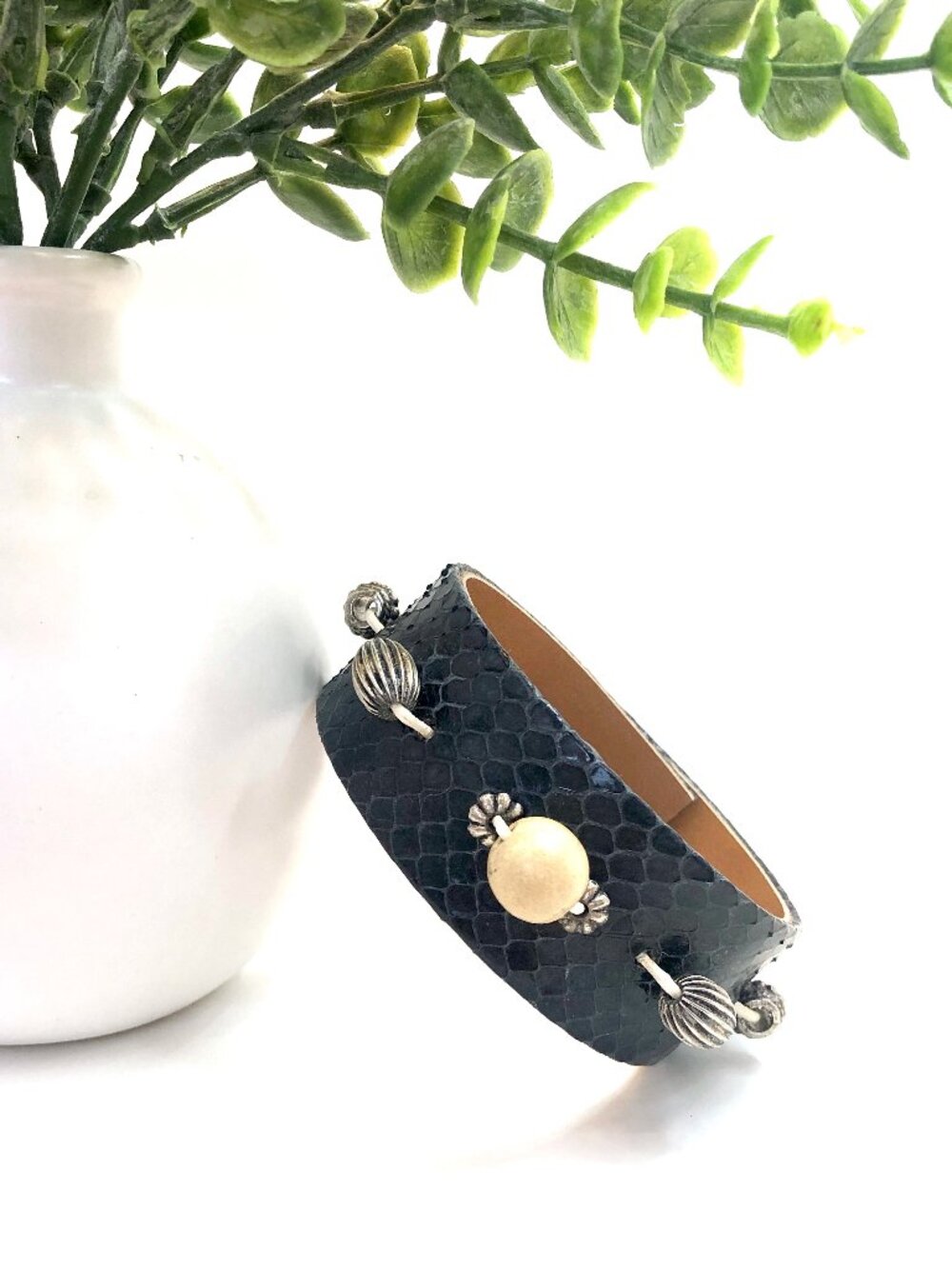MishaGirl Handmade Navy Blue Snakeskin Beaded Bracelet